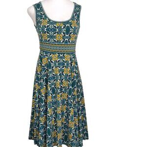 Max Studio Green and Gold Floral Sleeveless Flowy Summer Dress Midi
